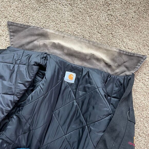 VTG Carhartt C14 Black Workwear Coat L/XL Rugged Faded Nylon, Cord Collar - Picture 4 of 12